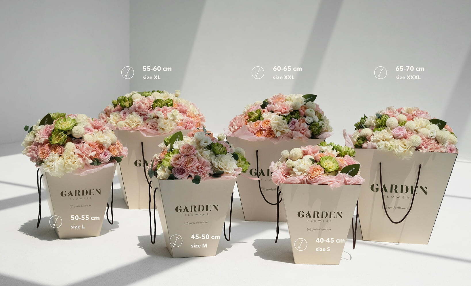 Flower bouquet size guide S to XXXL